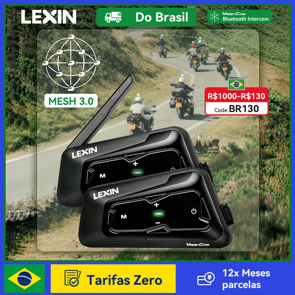 Nuevo 2023 Lexin MeshCom MESH y intercomunicador Bluetooth para casco de motocicleta, intercomunicador de malla de hasta 24 personas dentro de una