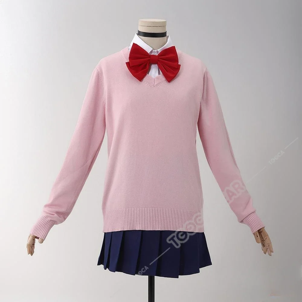 Anime Dandadan Momo Ayase Cosplay Costume Wig Pink Sweater Top Skirt Earrings Choker School Uniform Props Halloween Party Women