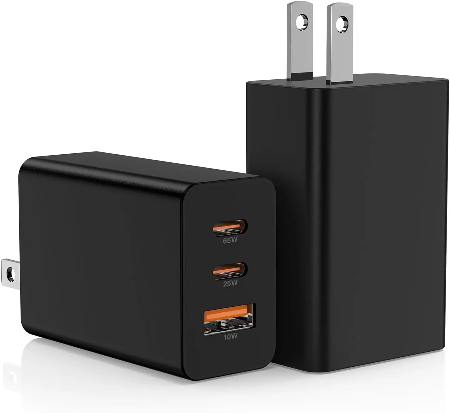 

Комплект из 2 зарядных устройств USB-C мощностью 65 Вт, 3-портовый блок быстрой зарядки для MacBook, iPad, iPhone 17/16/15, Galaxy S25 - черный