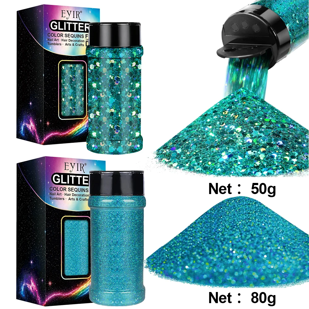 EYIR Holographic Glitter 13 Color Options 2PCS 50g Chunky 80g Fine Glitter Powder for Epoxy Resin Art Christmas Craft Decoration