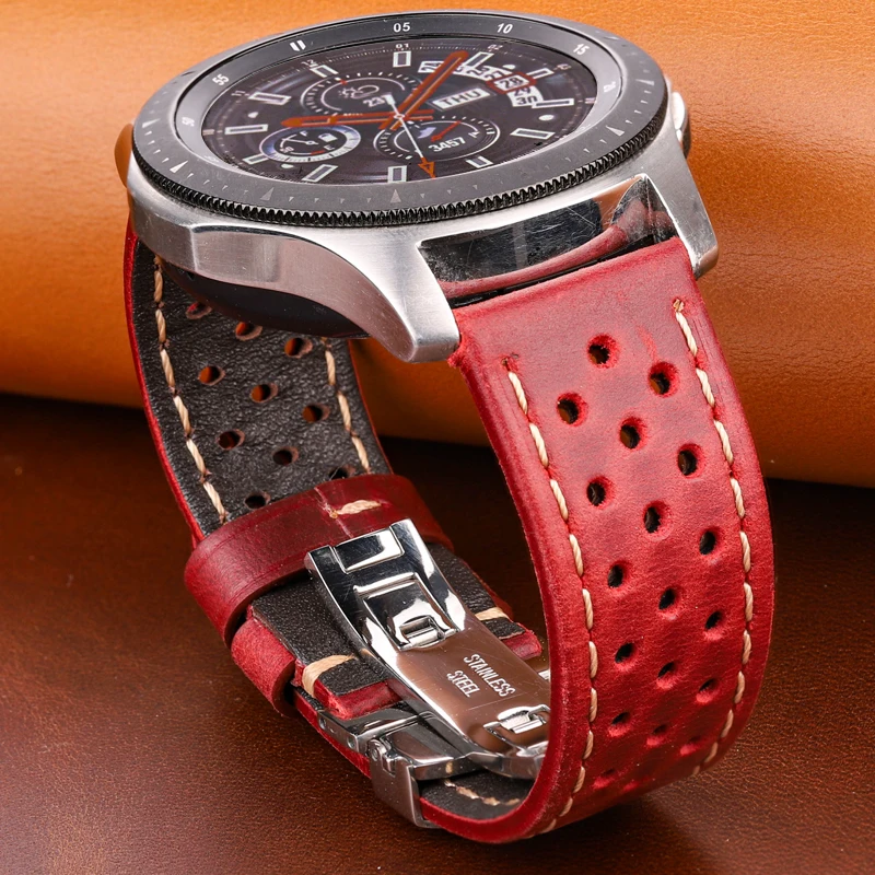 Breathable Genuine Leather Watchbands Women Men 5 Colors Strap 20mm 22mm 24mm Smart Watch Band Deployment Clasp