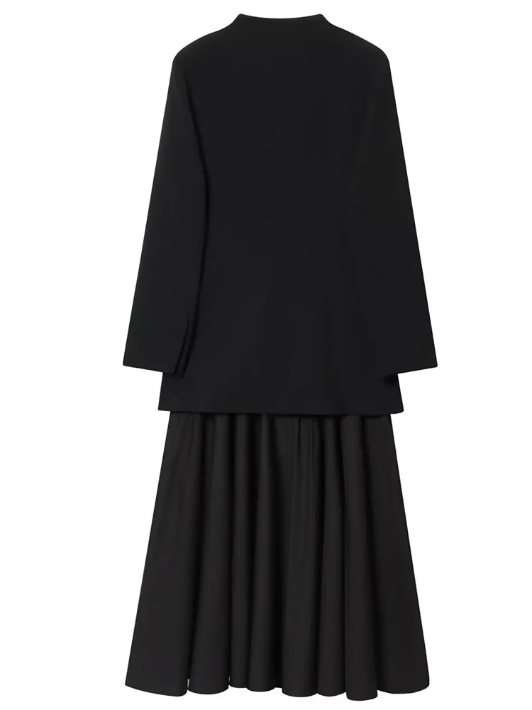 Vrouwen Splicing Pak Jurk 2026 Lente Zomer Pak Top + Rok Zwart Tweedelige Set Voor Vrouwen Mode elegante Feestjurk Set