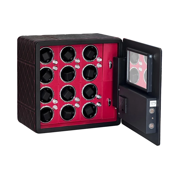 

Safe Tempered Glass LCD Digital Fingerprint Combination Lock Black Red Leather Watch Winder Deposit Safe Box
