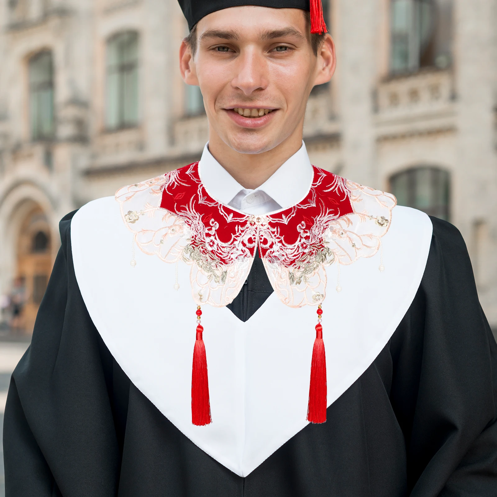 

Personalized Graduation Elegant Tassel Collar Fake Hanfu Costume Accessory Hanfu Accessory Vintage Pearl Decorative Scarf