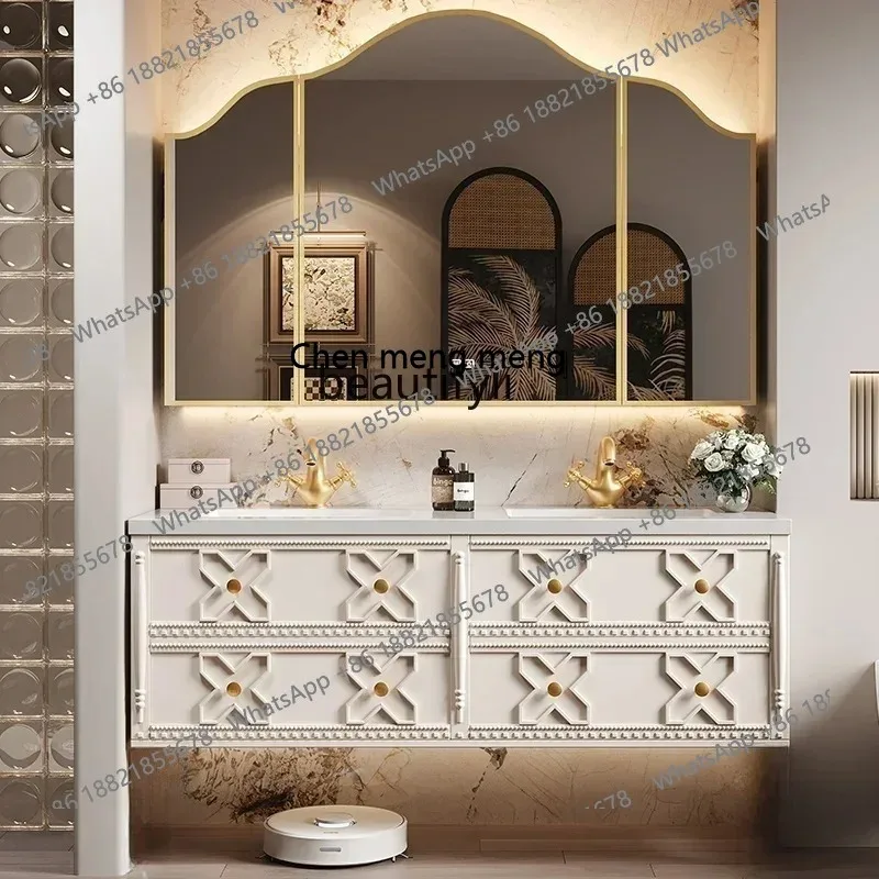cn8617 LHY ss26 Retro French rock slab seamless ceramic integrated basin bathroom double basin face wash table hand bathroom cab