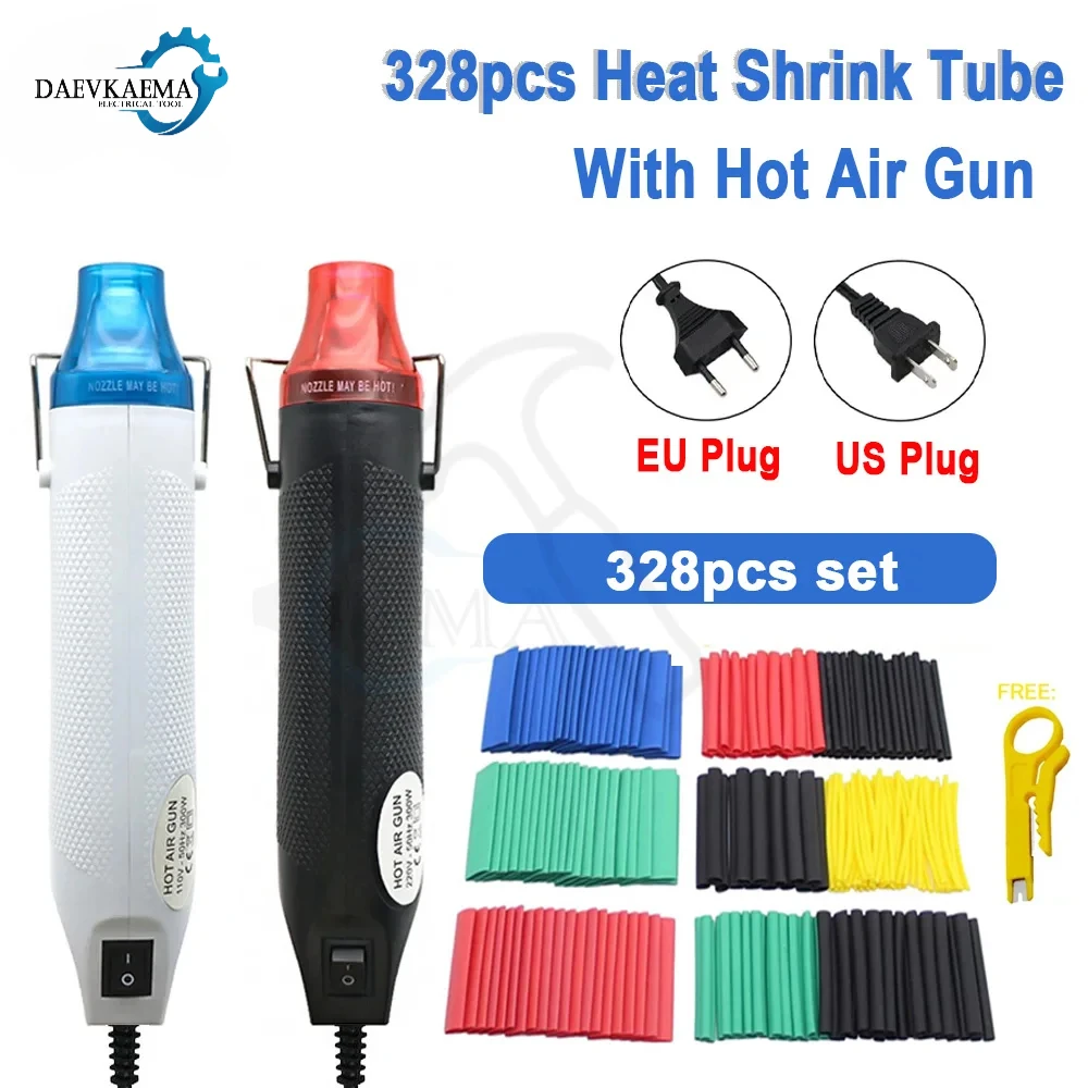 

220/110V Hot Air Gun 328Pcs 2:1 Polyolefin Shrinking Assorted Heat Shrink Tube Wrap Wire Cable Insulated Sleeving Tubing Set