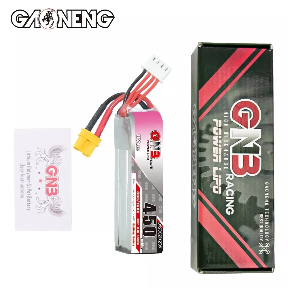 Gaoneng GNB 450mAh 2S 7.6V 3S 11.4V 4S 15.2V 80C Lipo Battery With XT30 Plug for RC FPV Racing Drone