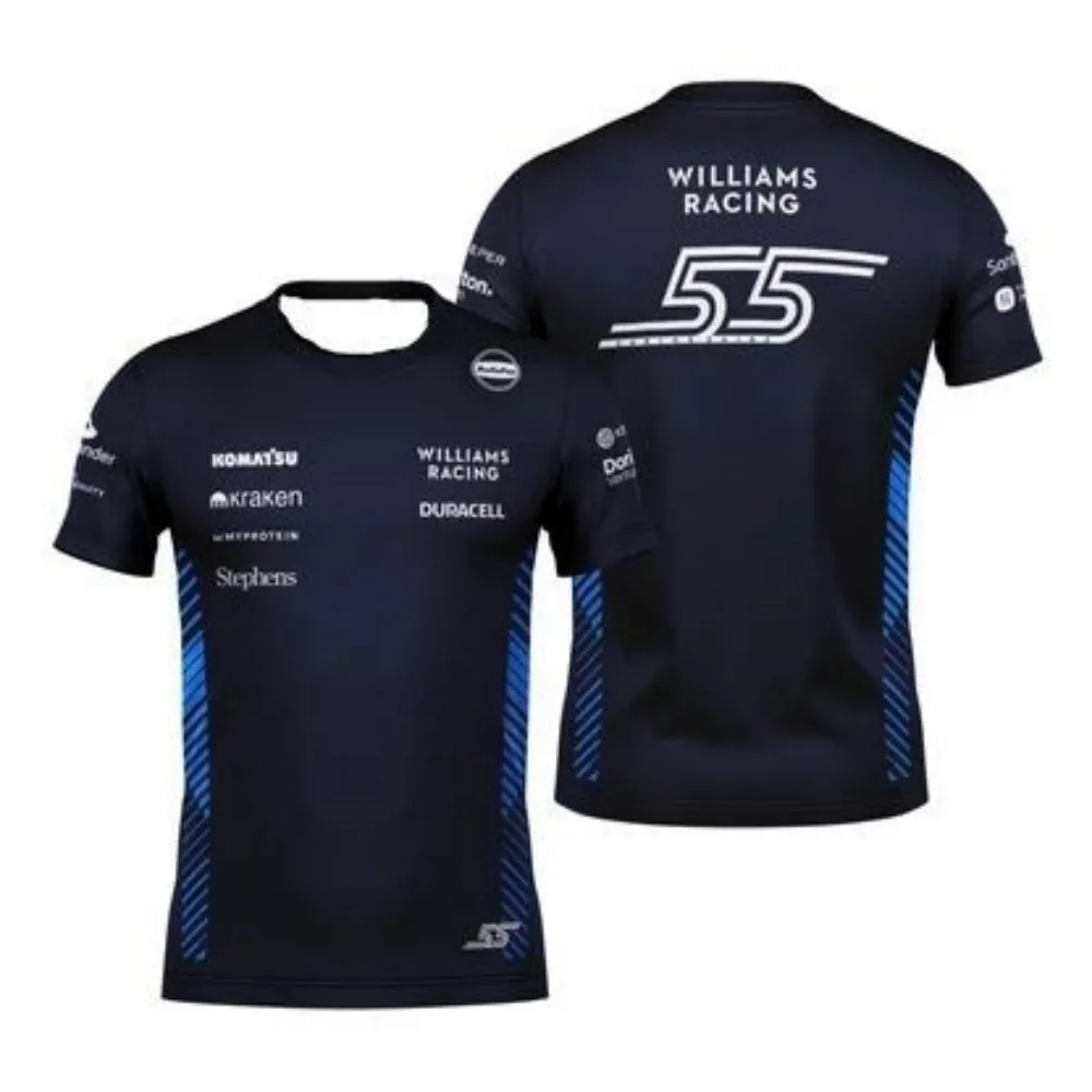 Camiseta transpirable con cuello redondo del equipo Williams F1 2025 Carlos Sainz F1 Alex Alben, Top de entrenamiento informal para exteriores con estampado