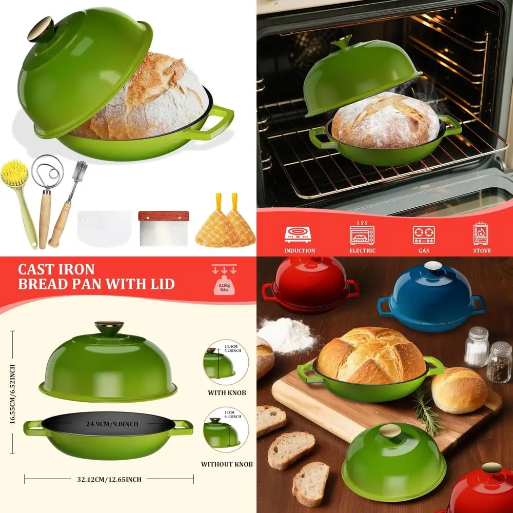 

5-Quart Enamel Cast Iron Nonstick Dutch Oven with Titanium Coating, Perfect for Baking Bread, Braising, and Roasting