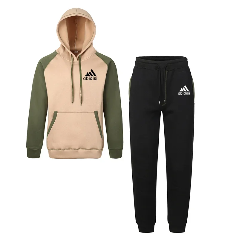 Autumn and winter new men's and women's printed casual hoodie + jogging pants two-piece fitness training sportswear set