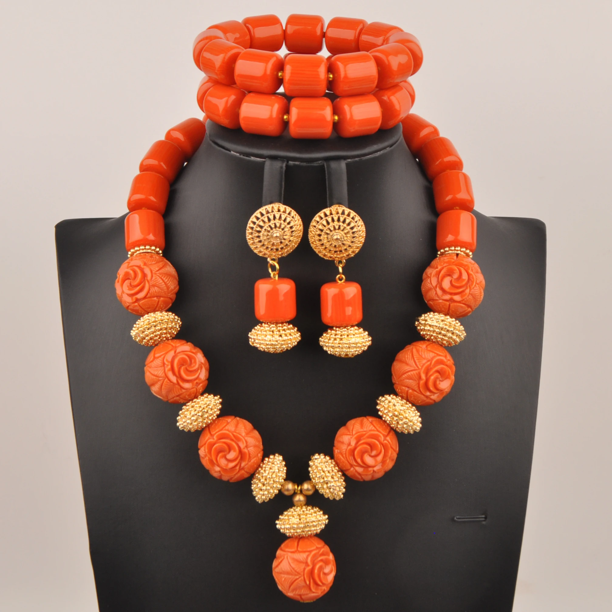 New Fashion Necklace Orange Artificial Coral Bead Jewelry Sets