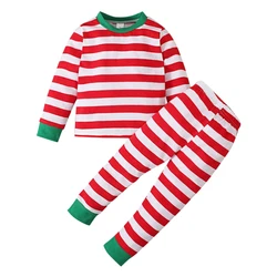 Autumn Children Christmas Boys Girls Home Clothes Striped Two-Piece Set Spring Soft Comfortable Home Sets Clothing