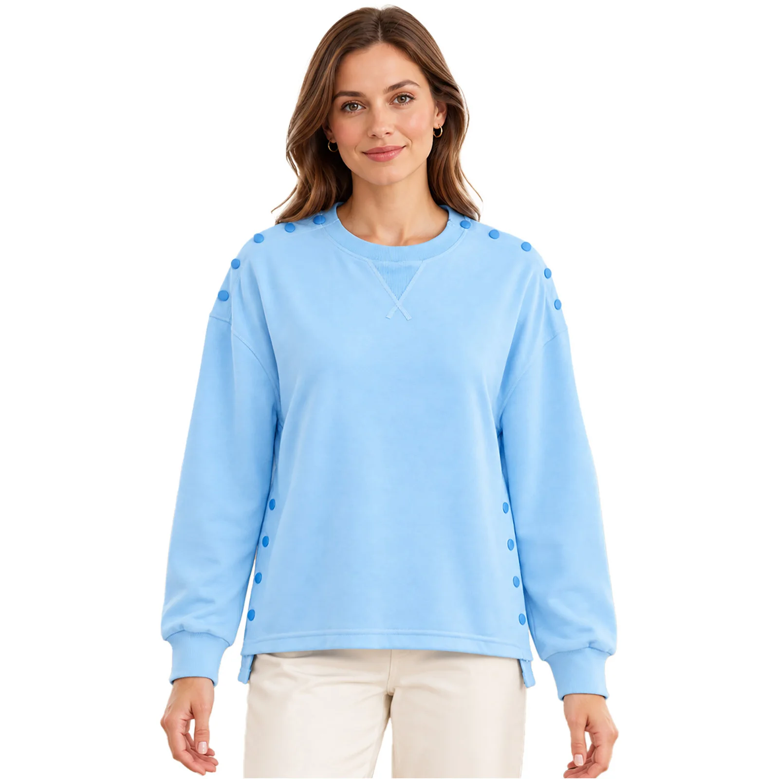 Women Post Surgery Adaptive Tops Press Buttons Solid T-shirt Sweatshirt Postoperative Recovery Special Needs Nursing Clothing