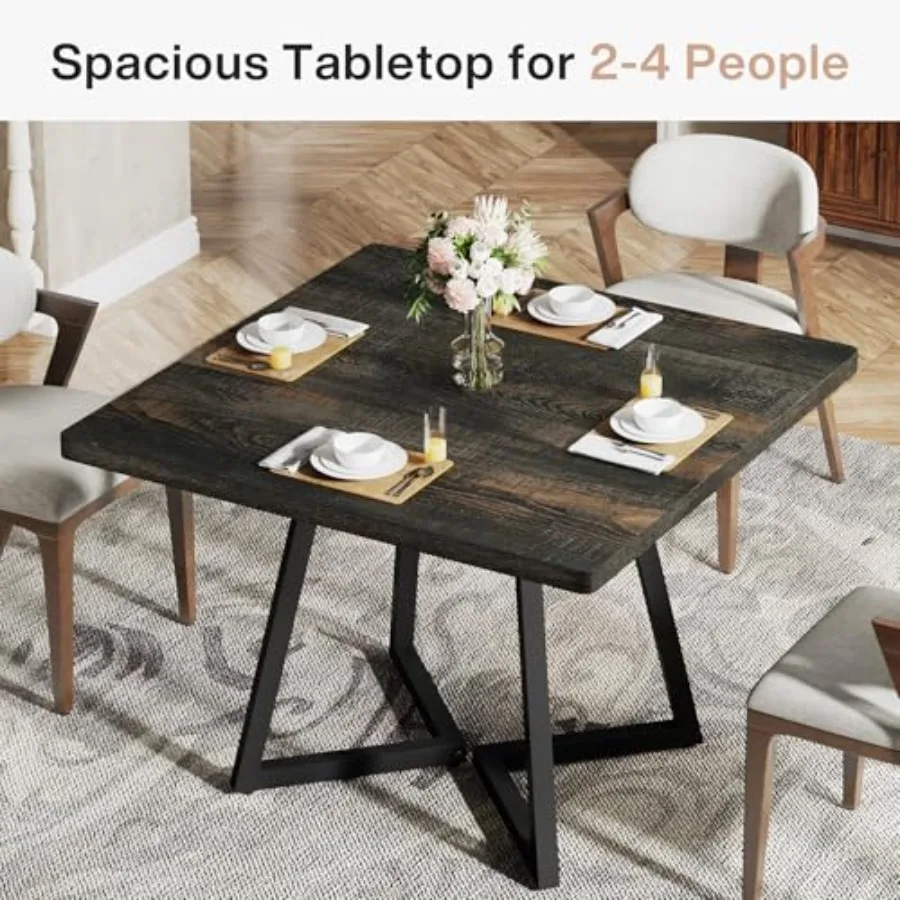 Square Dining Table for 2 31.5 Industrial Dinner Table with Metal Base Kitchen Table for Dining Room Small Space Apartment Rust