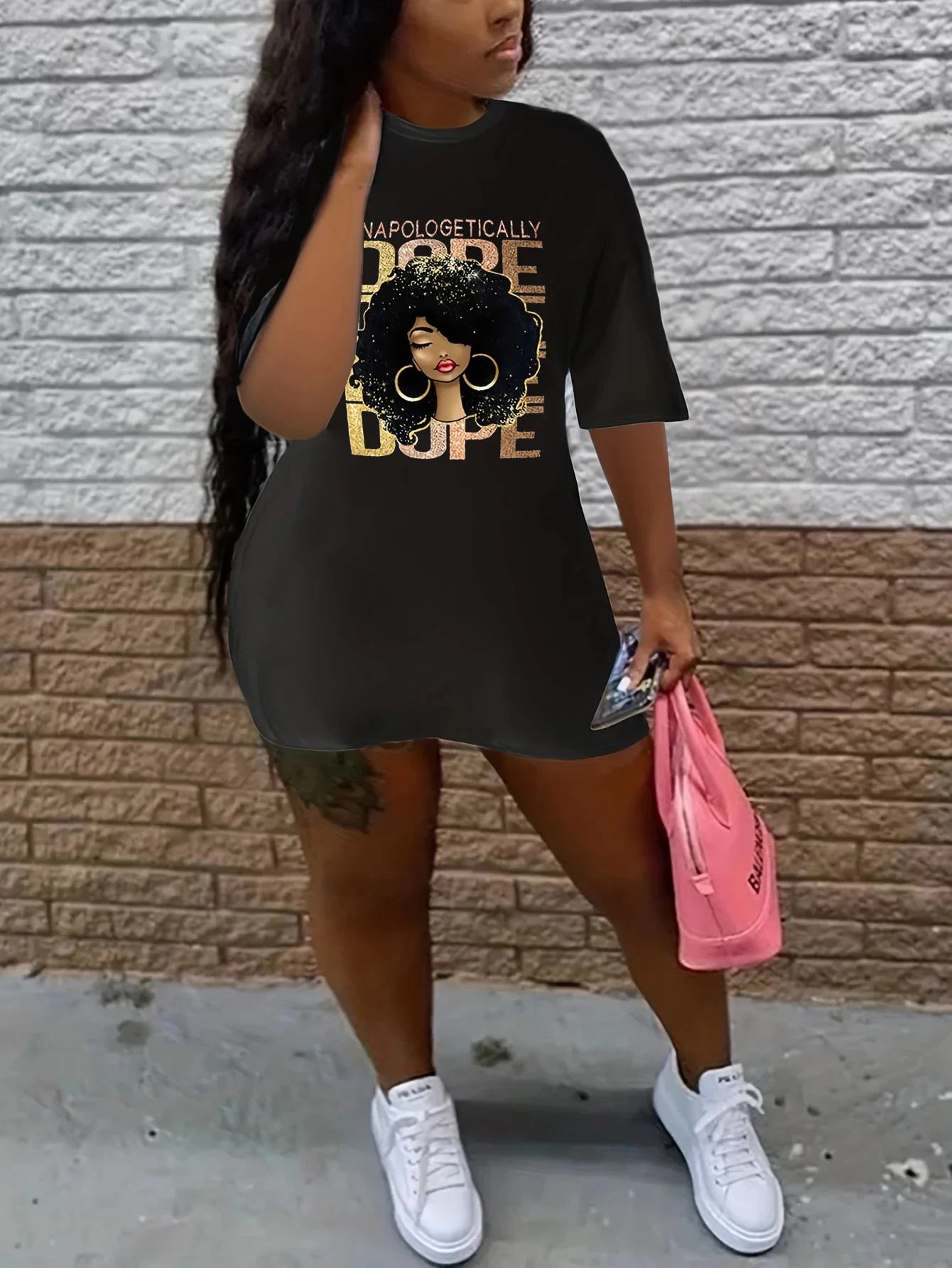 Dames Zomer Losse Maat Dope Meisje Cartoon Print Ronde Hals Korte Mouw T-Shirt Jurk