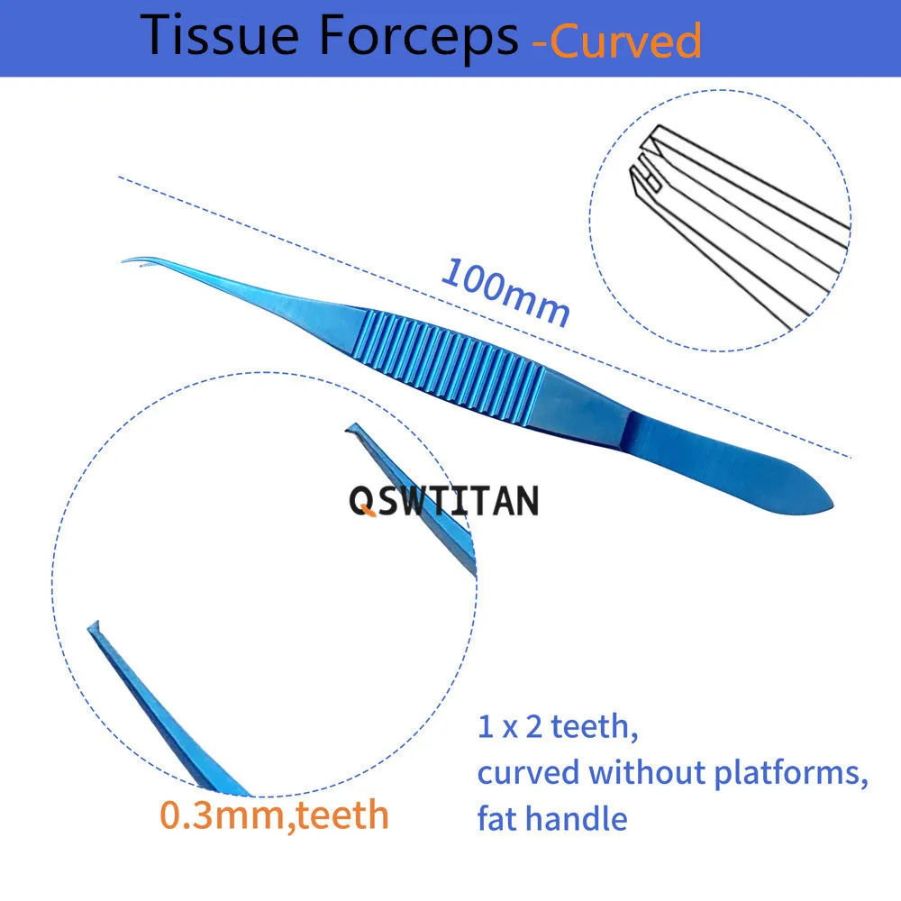 QSWTITAN Pinza in titanio da 100 mm di lunghezza Strumenti per palpebre Denti dritti Strumento oftalmico Doppia palpebra