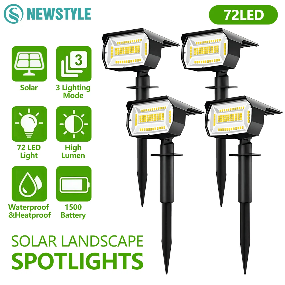 

4PCS 72LED Solar Landscape Spotlights Solar Garden Lights Waterproof Solar Powered Fence Wall Lights Backyard Garage Yard