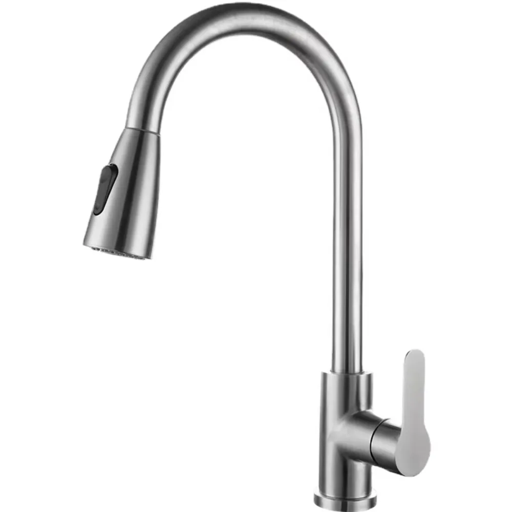Pull Out Kitchen Faucets Stainless Steel 360° Rotating Kitchen Sink Tap Splash-proof Dual Water Outlet Mode Hot Cold Taps