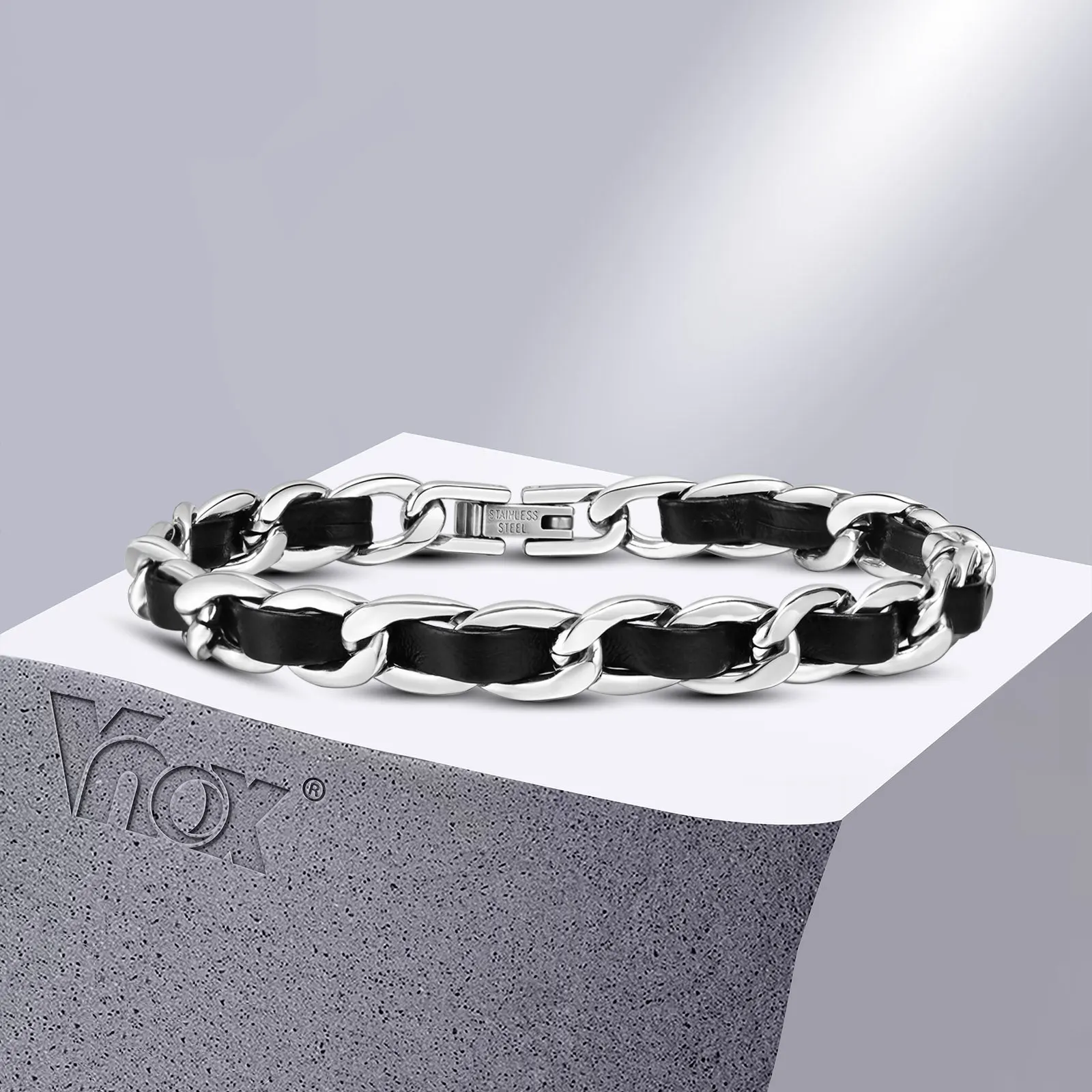 Vnox męskie czarne bransoletki łańcuszkowe dla kobiet, stylowe 7.5MM kubańskie ogniwa ze stali nierdzewnej łańcuszek na nadgarstek biżuteria na prezent