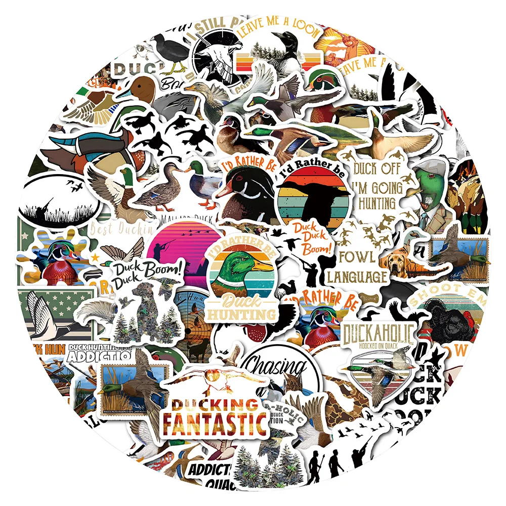 2024 New Duck Hunting Sticker Pack Animal Cartoon Mobile Phone iPad Car Trunk Helmet Guitar Scrapbook Toys Decoration Wholesale