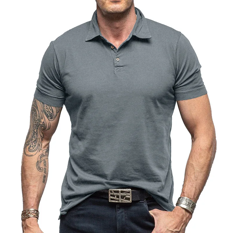 

2024 Summer Outdoor Polo Collar European and American Men's T-shirt Foreign Trade Men's Solid Color Short Sleeved Polo Top