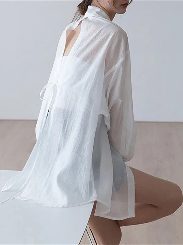 

Versatile Lightweight Sun Protection irt Summer 2025 New Arrival Luxury Feel Ba Split irt Casual Sweet Sle Long Sve