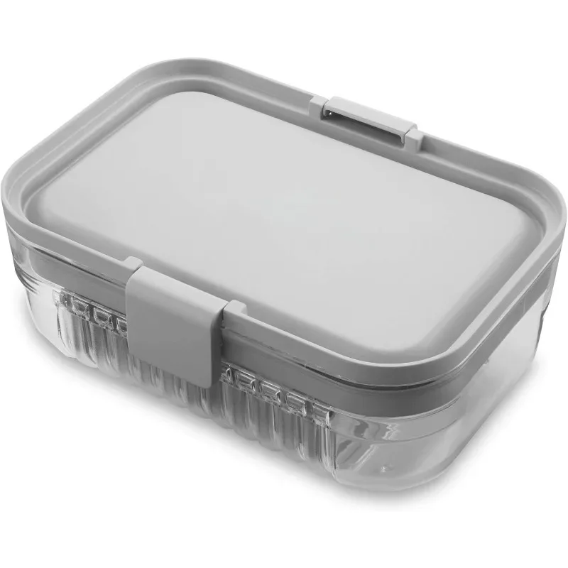 Lunch Bento Food Storage Container,Steel Gray, with Leak-resistant Dividers and Lid, Microwavable,Dishwasher Safe, for Meal Prep