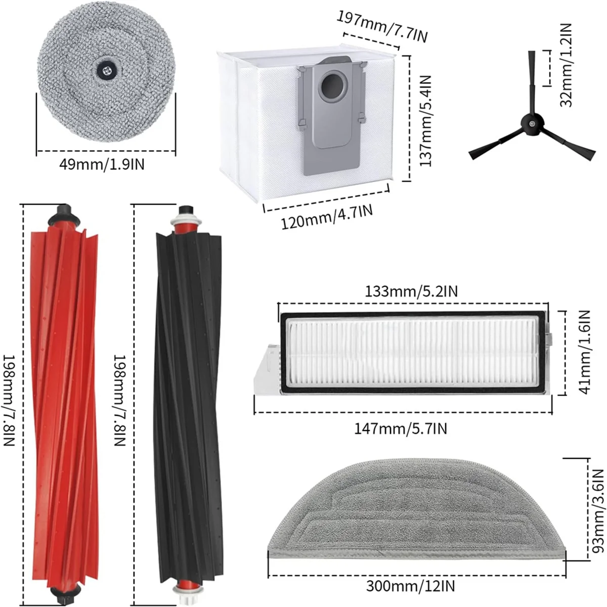 Сменный набор аксессуаров, совместимый с роботом Roborock S8 MaxV Ultra Vacuum, роликовыми щетками, фильтрами, боковой щеткой, мешком для пылиN02R