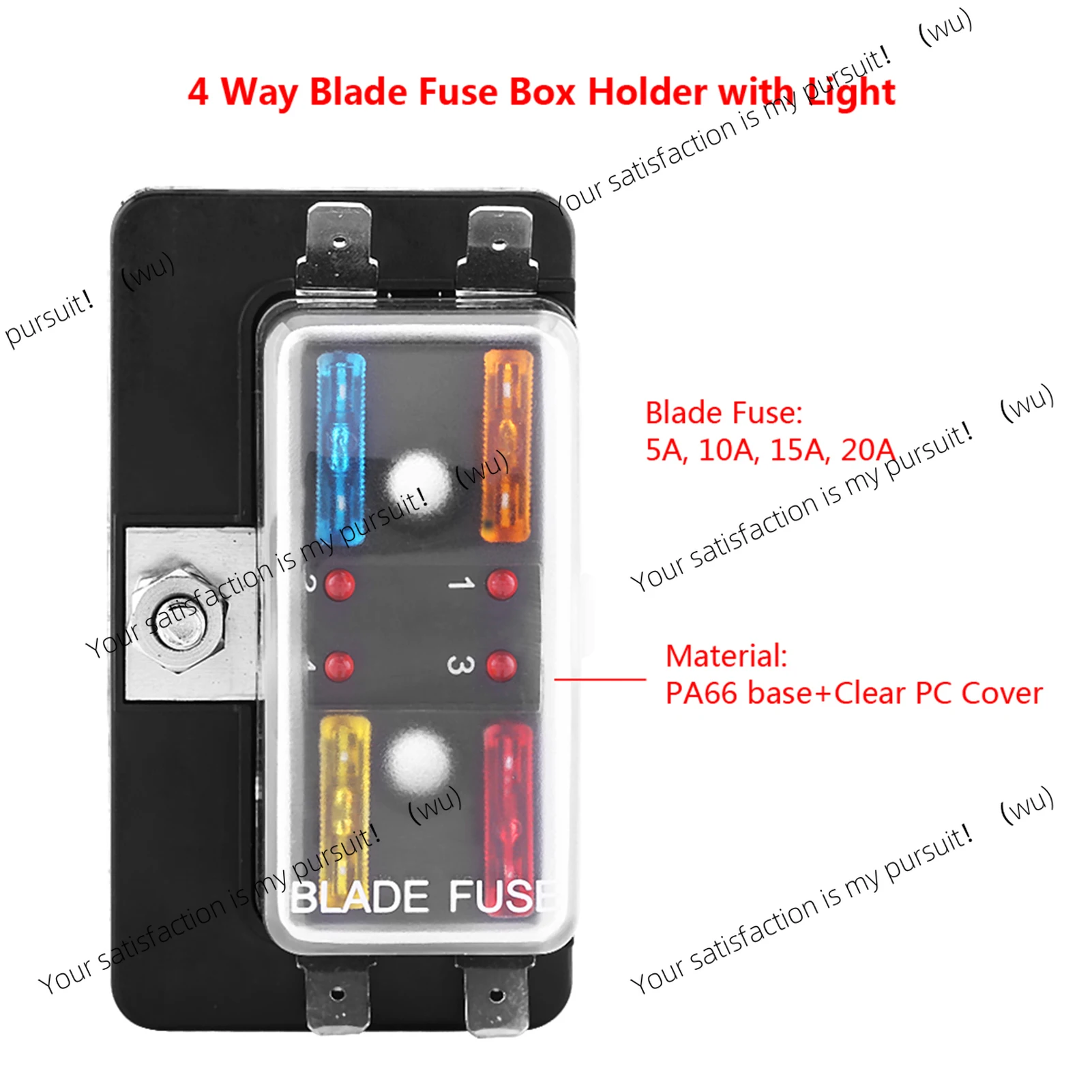 4-Way Circuit Blade Fuse Box Block Holder with Light Emitting Diode Warning Light Kit for Automotive Van Marine