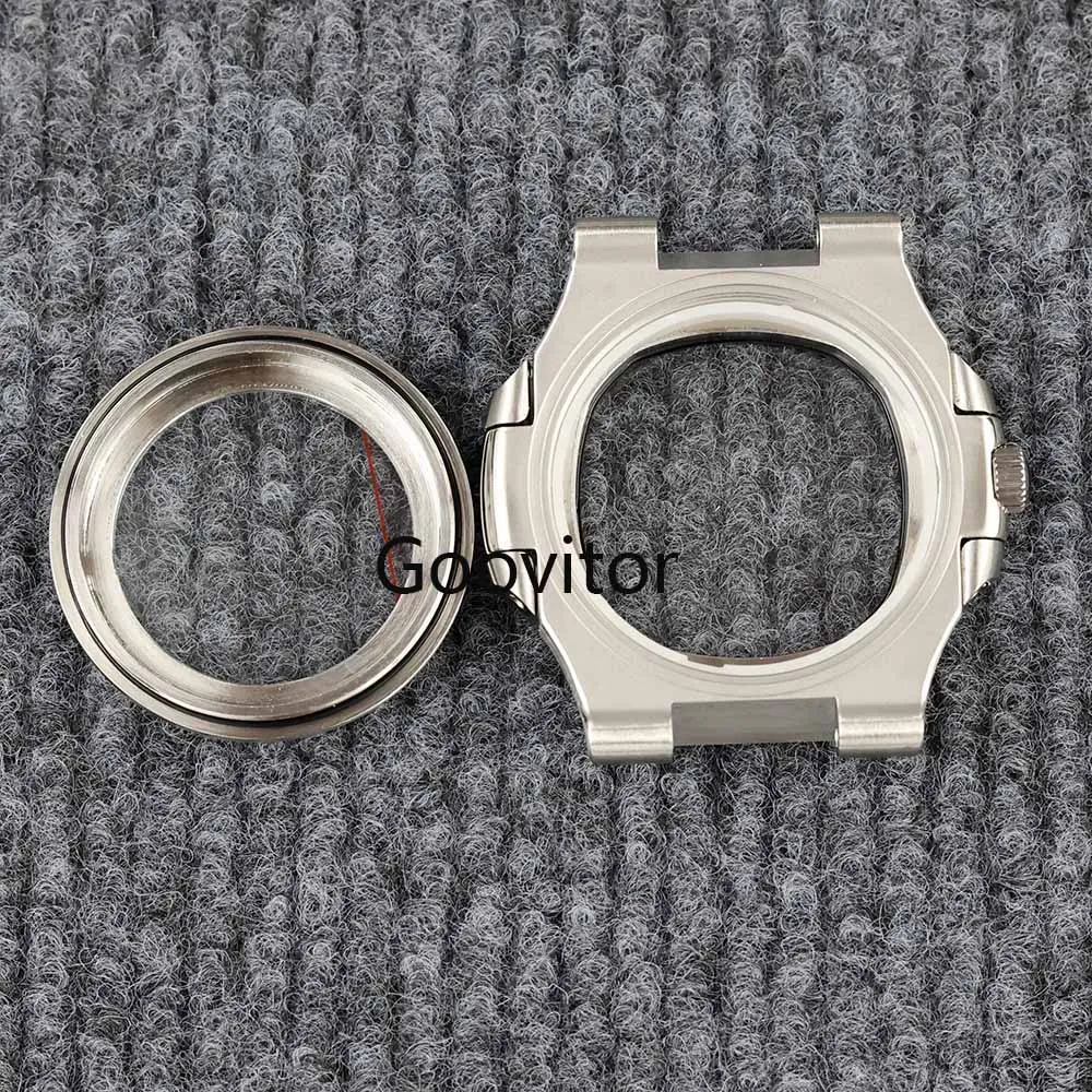 40mm watch case square silver stainless steel sapphire glass waterproof for NH35 NH36 NH38 movement nautilus watch accessories