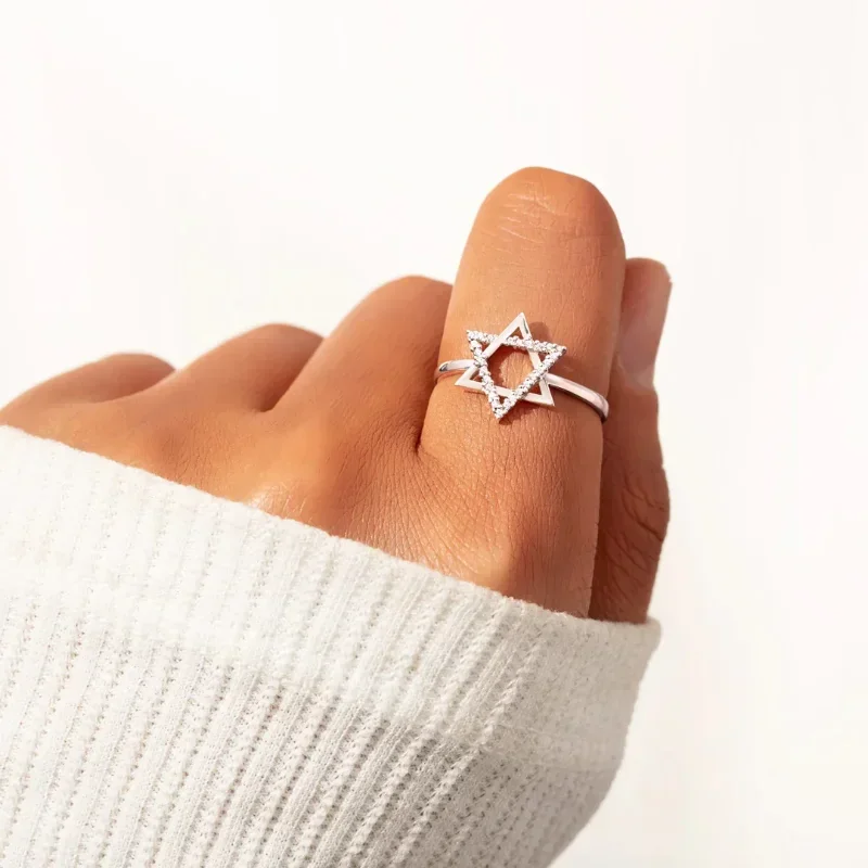 Monkton-Anillo de plata 925 para mujer, joyería de estrella Hexagonal, regalo de cumpleaños, Anillo Chapado en platino