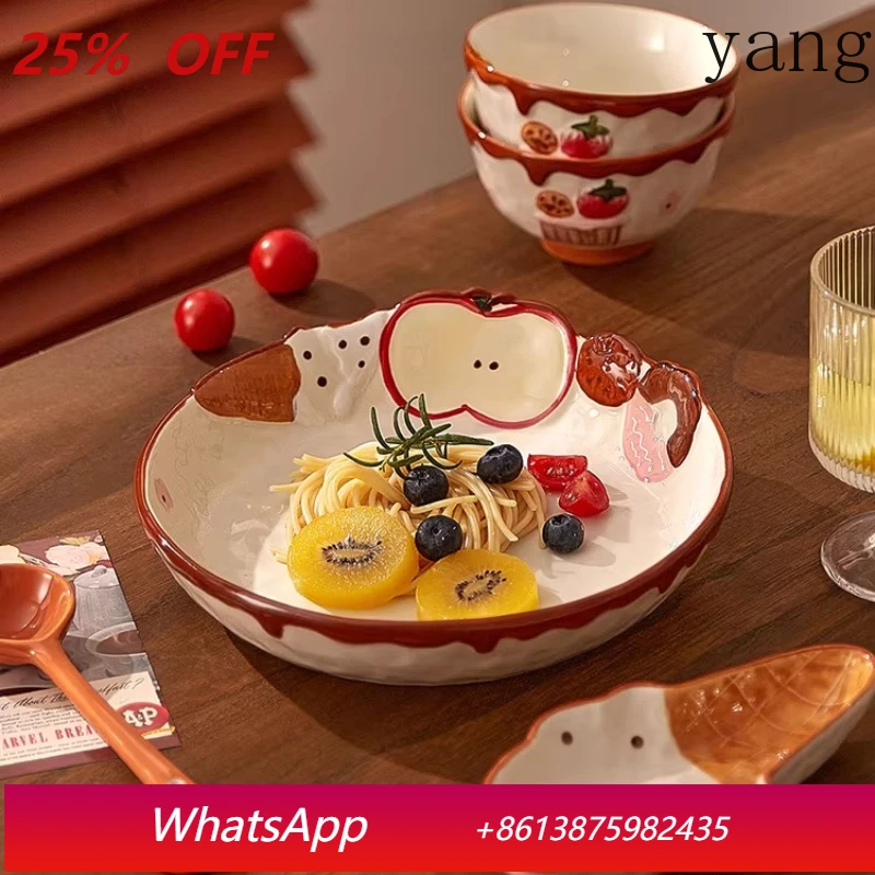 

LTT ceramic tableware set cute relief apple ice cream taste plate rice bowl