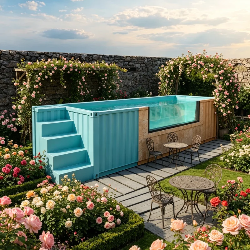 Rustic Style Shipping Container Swimming Pool, Modular Backyard Pool for Countryside Garden