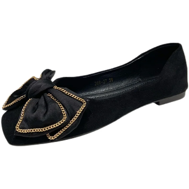 Women Flats with Bow Zapatos Planos De Mujer Woman Summer Shoes Size 44 Flat Shoes Size 33 45 Square Head Velvet Black Moccasins