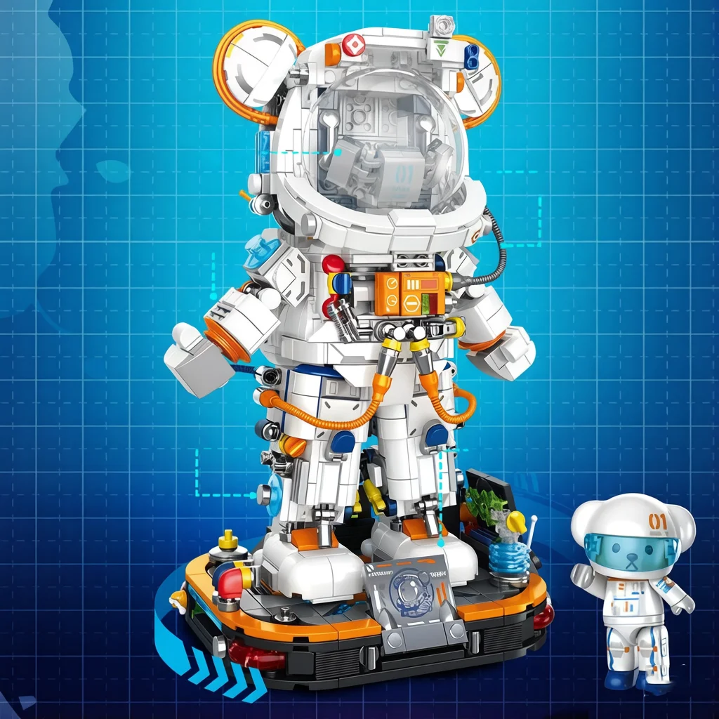 Idea Mechanical Bear Astronaut Building Block Model Sets Figures Construction Bricks Toys Collection With Light For Gifts