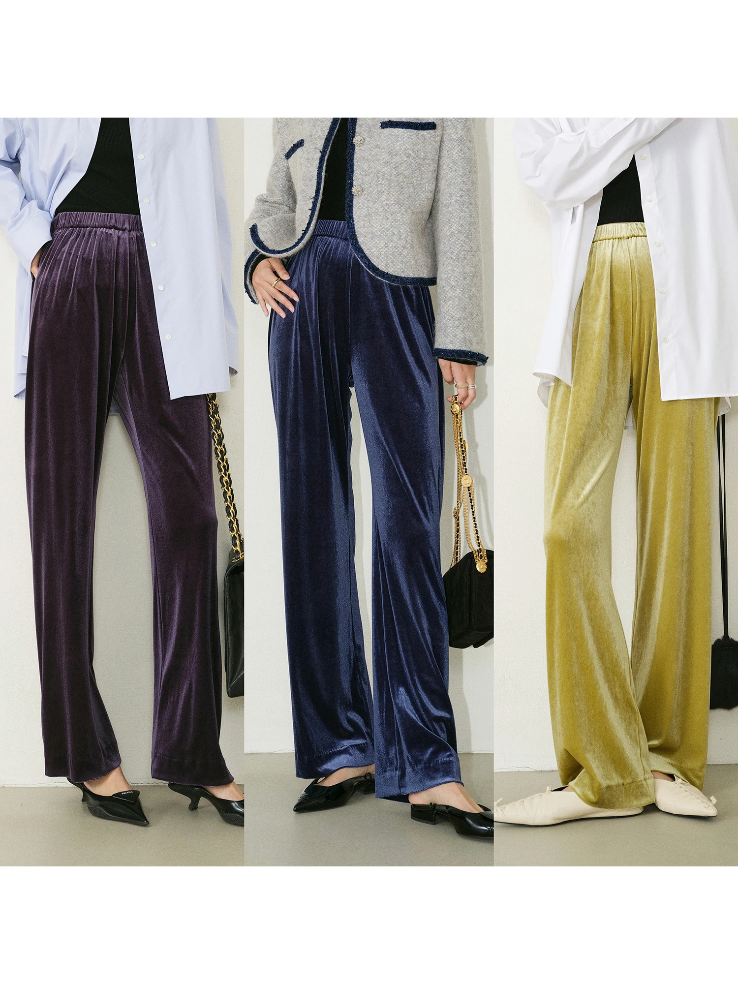 

MRS Studios Velvet Air Pants High Waist Wide Leg Pants Glossy Slimming Autumn Winter Imported Faionable Commute Sle