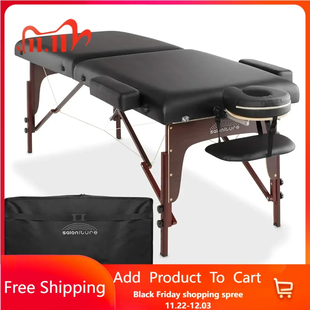 Professional Portable Lightweight Bi-Fold Memory Foam Massage Table with Reiki Panels - Includes Headrest, Face Cradle