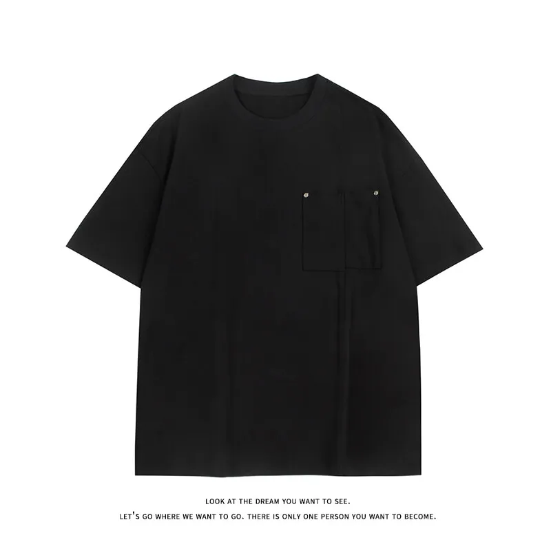 Men's Cotton Fashion T-shirt 5XL Mens Oversized T Shirts Solid Pocket Tee Shirts Casual Wear Summer Tshirt Big Size for Man