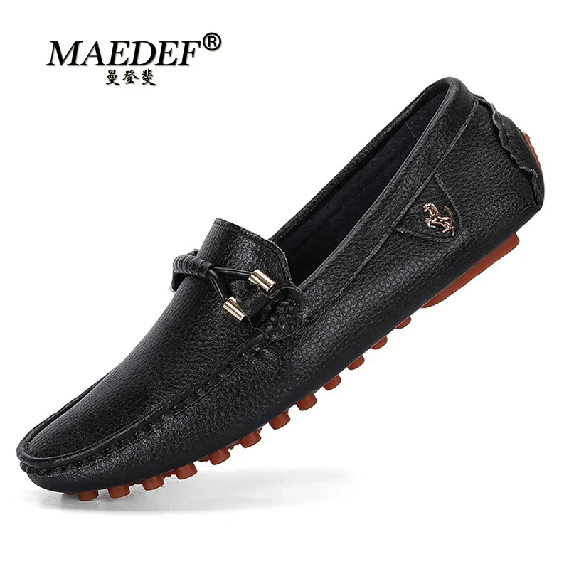 MAEDEF Leather Men's Casual Shoes 2024 Fashion Men Loafers Moccasins Soft Breathable Slip on Black Driving Shoes Plus Size 37-48