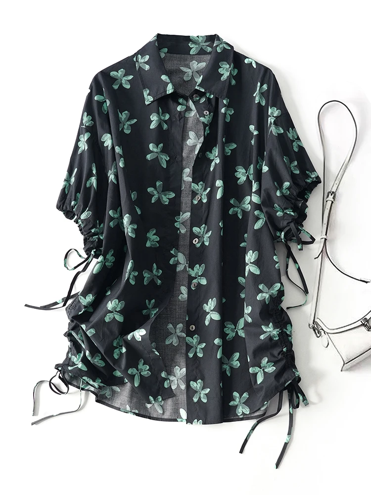 2024 New Printed Floral Short-sleeved Shirt Women's Summer Retro Blouse Tops Camisas