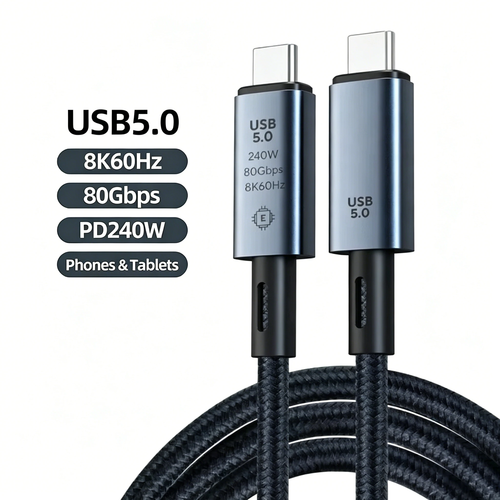USB 5 Cable 80Gbps 240W 8K For Thunderbolt 5 Type C Fast Cha