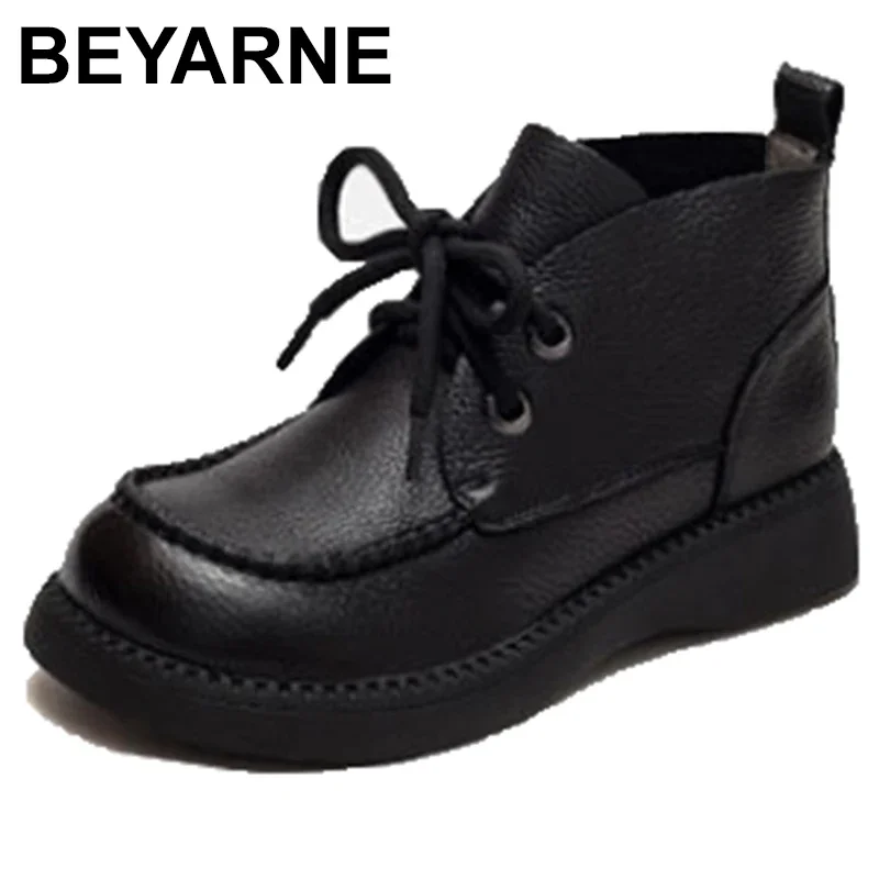 

2023 Women Platform Boots Chunky Motorcycle Genuine Leather Booties Fashion Female Height Flat Shoes Ladies Botas Combat