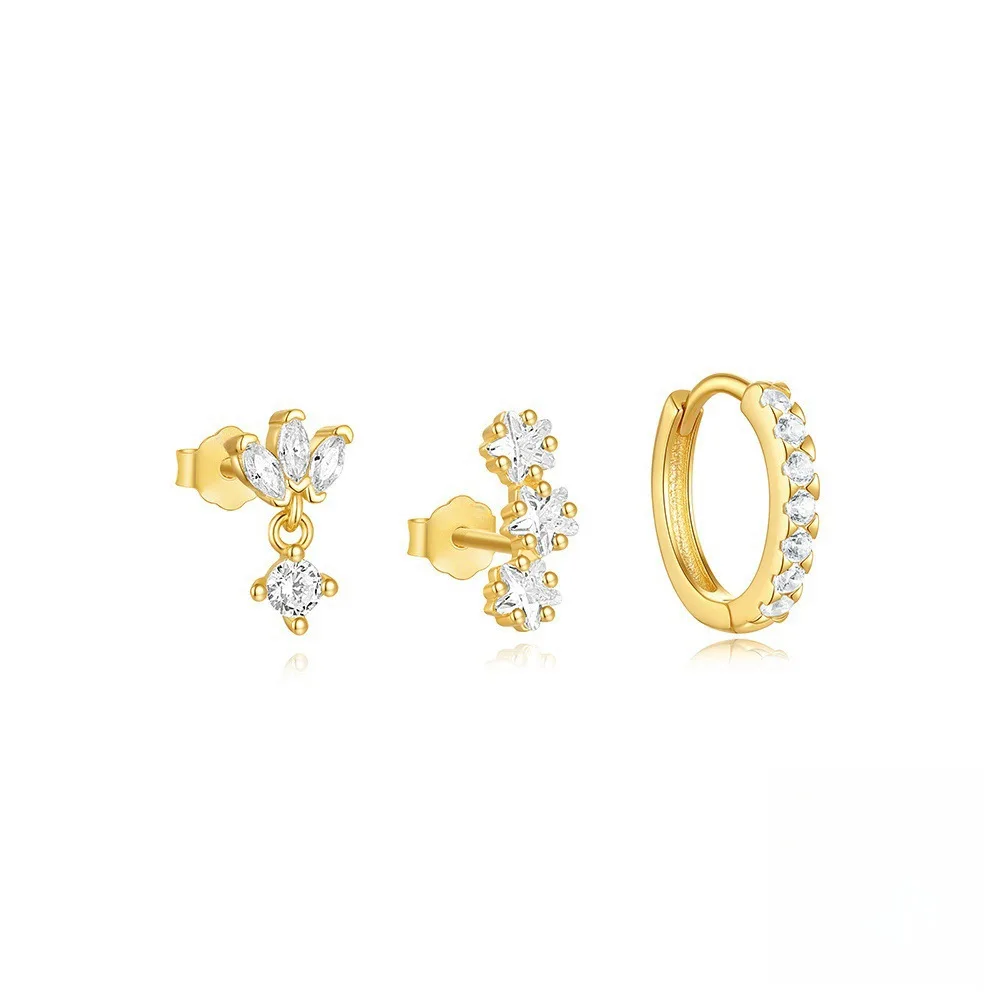 مجموعة مجوهرات أقراط بتلات على شكل دائرة أذن فاخرة مرصعة بالألماس، أقراط بسيطة للنساء