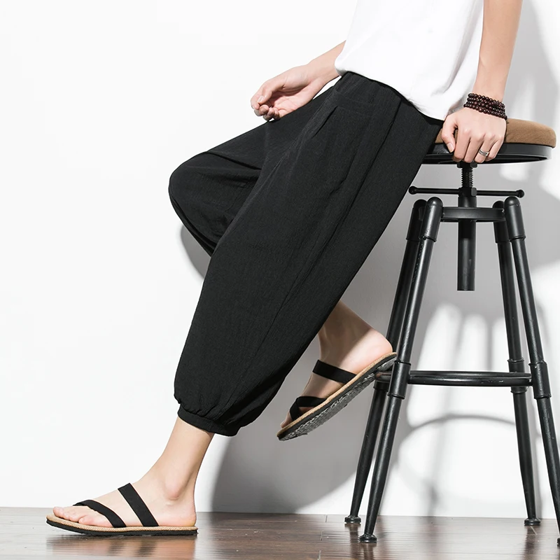 

Summer Calf Length Pants Men Vintage Trousers Harem Pants Male Cotton Linen Plus Size Sweatpants Male Casual Clothing 5XL