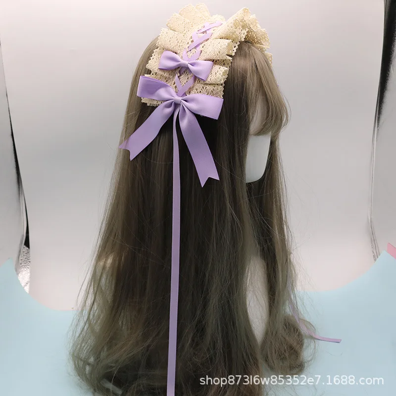 Cerceau de cheveux en dentelle Sweet Lolita, joli nœud papillon, fleur, anime, femme de chambre, cosplay, sauna, accessoire, fait à la main, vente en gros