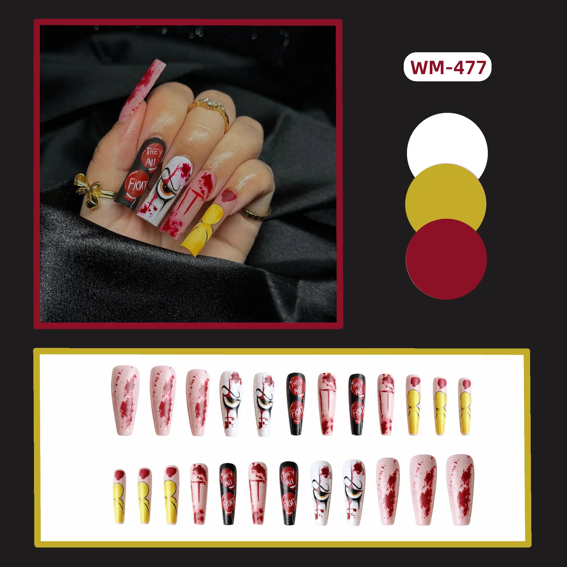 24 Stück Europäische Lange Sargförmige Aufklebenägel Gotisches Dunkles Schwarzes Spinnennetz-Design Französische Künstliche Nägel Halloween Tragbare Falsche Nägel – Detail 2