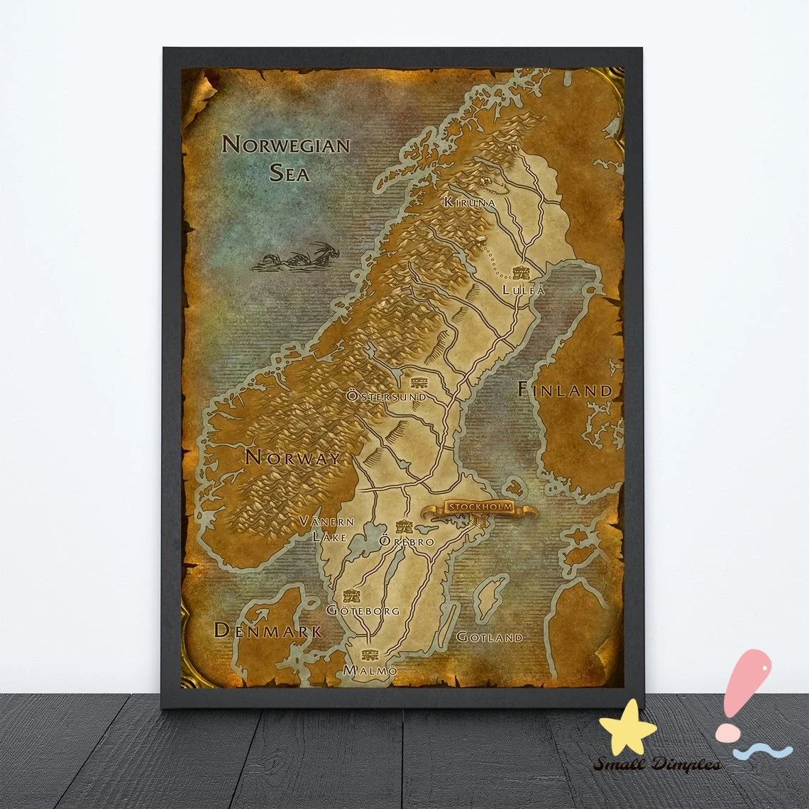 

Map Of Sweden - World Of Warcraft Style Map Game Poster Canvas Art Print Home Decoration Wall Painting ( No Frame )