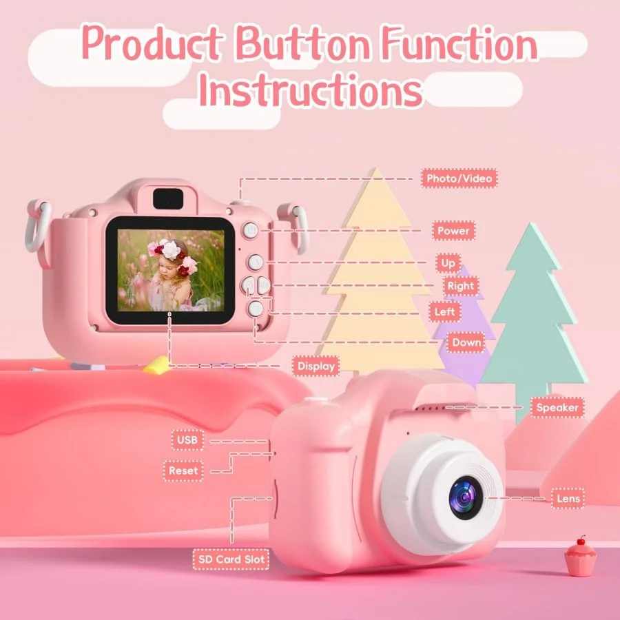 Kindercamera 1080P HD met TF-kaart – 40 MP dubbele lens, 50+ leuke filters en selfiemodus, schokbestendig veilig voor 3-12 jaar. Beste verjaardag