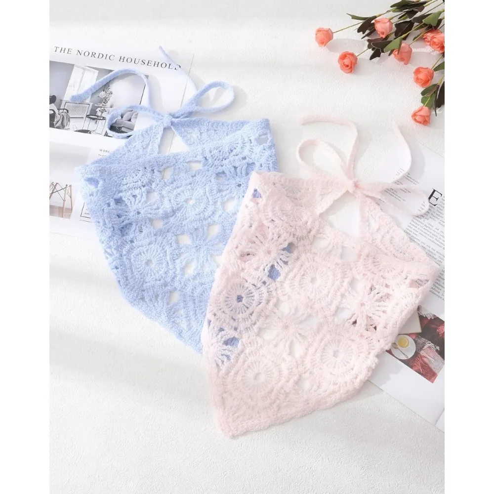 

Floral Crochet Hair Bandanas Headscarf 2 PCS Women Hair Scarf Daisy Headband Vintage Head Kerchief for Girls