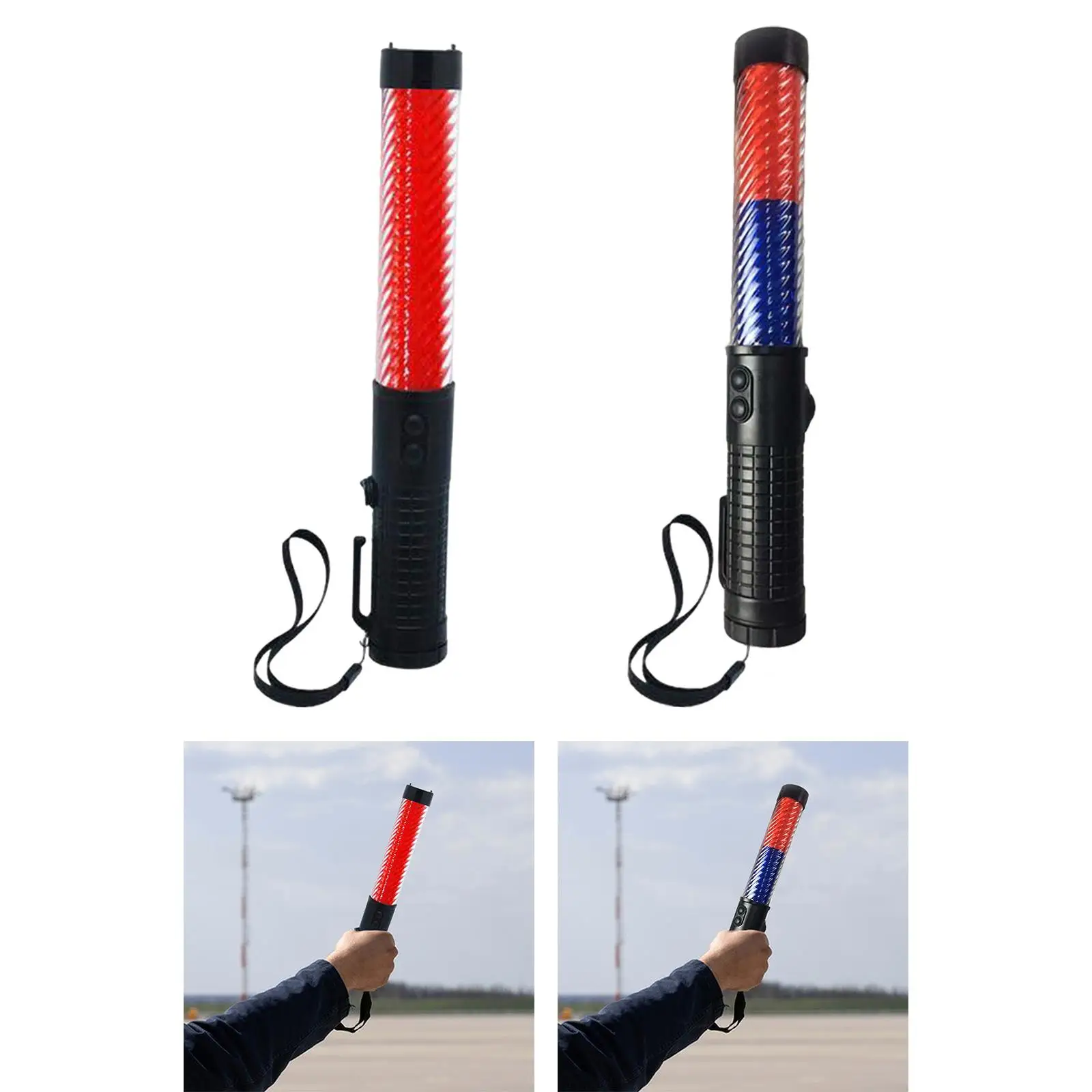 11.81inch LED Traffic Control Stick Practical Multifunctional with Wrist Strap for Road Car Directing Security Airport Parking